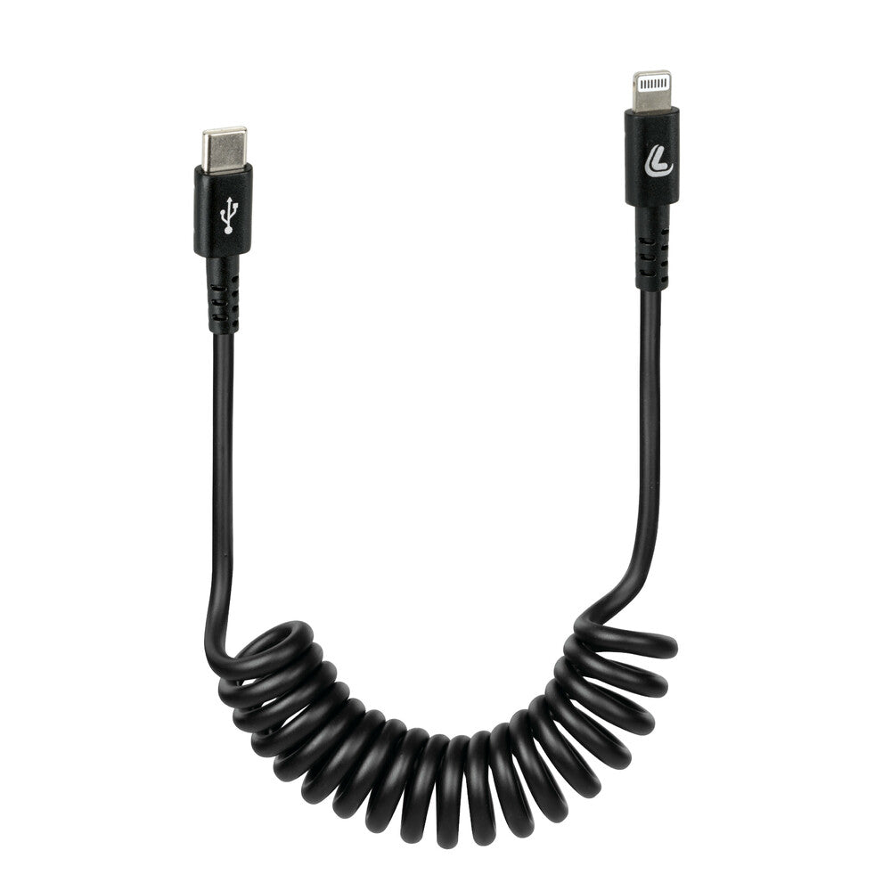 38706 - Cavo a spirale Usb Type-C > Apple 8 Pin - 100 cm - Nero