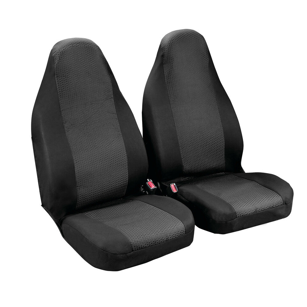 55023 - Duka High-Back, coppia coprisedili anteriori in tessuto jacquard e poliestere elasticizzati - Nero