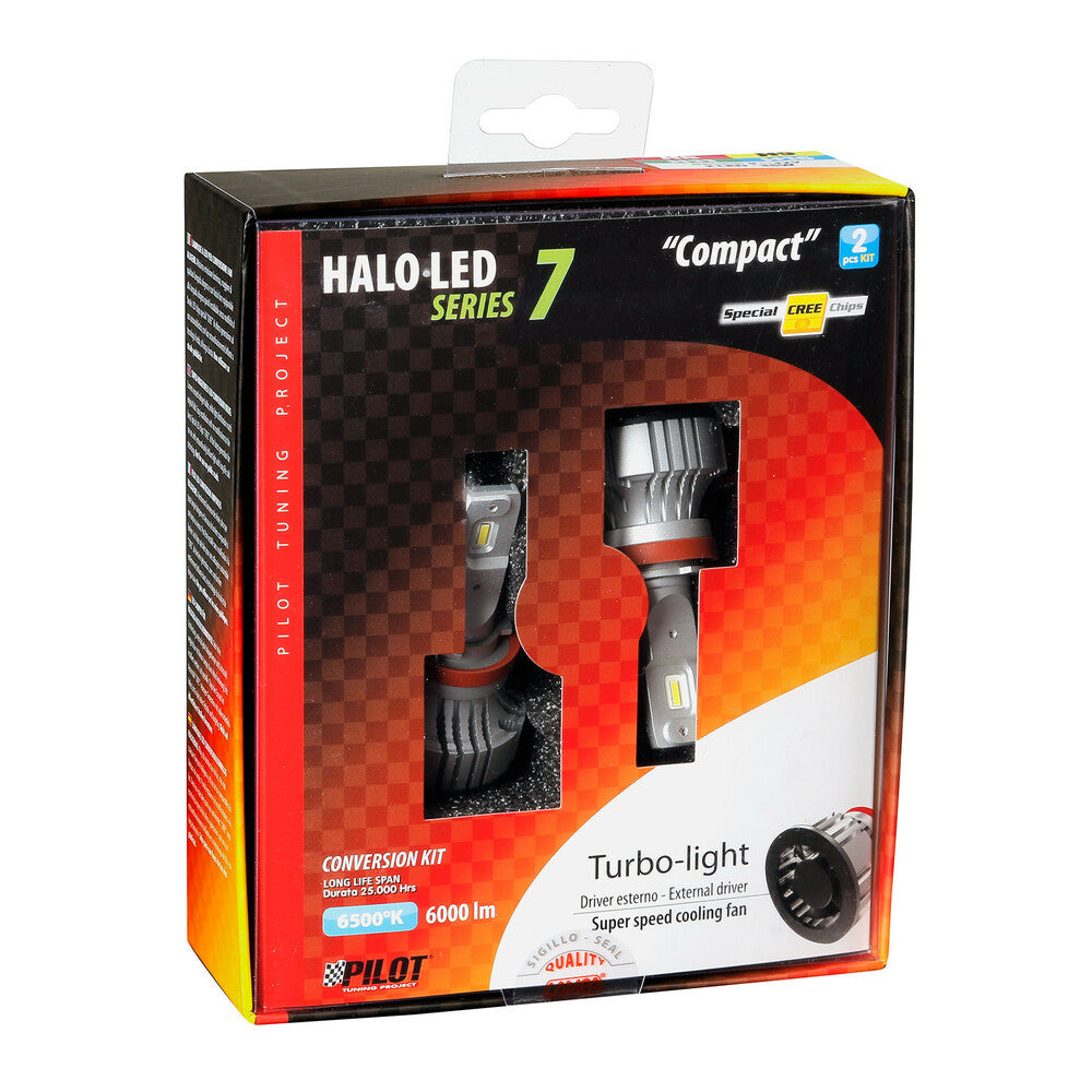 57779 - 9-32V Halo Led Serie 7 Compact - (H8-H9-H11-H16) - 36W - PGJ19-X - 2 pz - Scatola