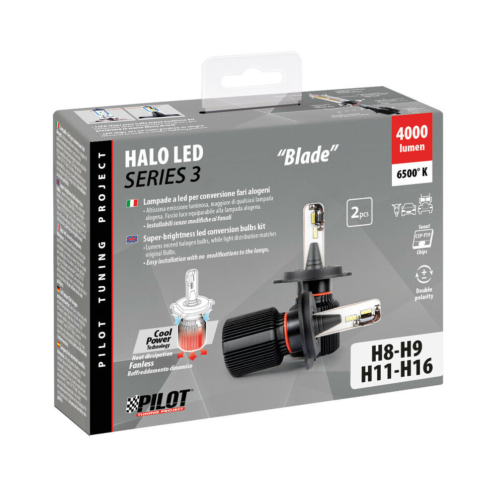 57813 - 9-32V Halo Led Serie 3 Blade - (H8-H9-H11-H16) - 20W - PGJ19-X - 2 pz - Scatola