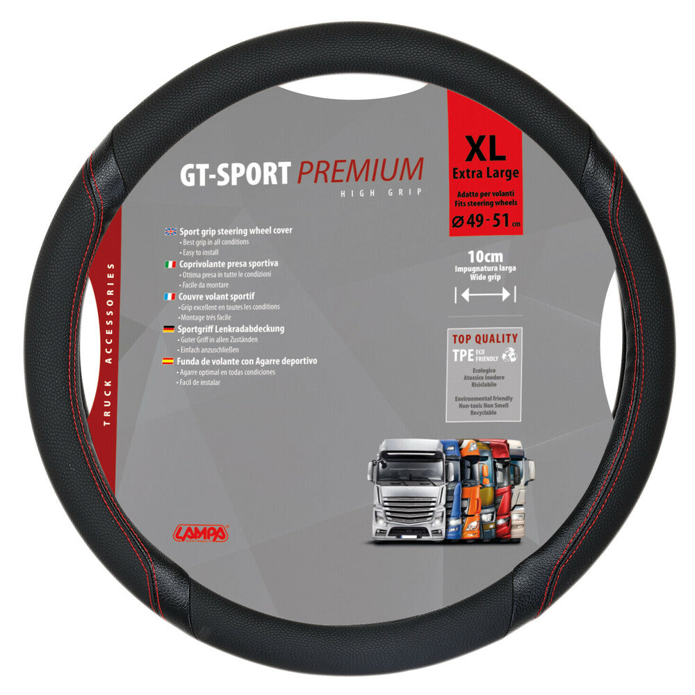 98018 - GT-Sport, coprivolante in Skeentex - XL - Ø 49/51 cm - Nero/Rosso