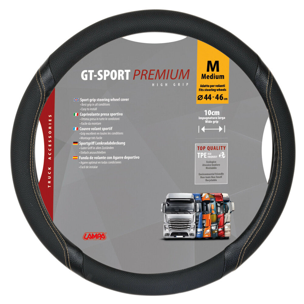 98020 - GT-Sport, coprivolante in Skeentex - M - Ø 44/46 cm - Nero/Beige