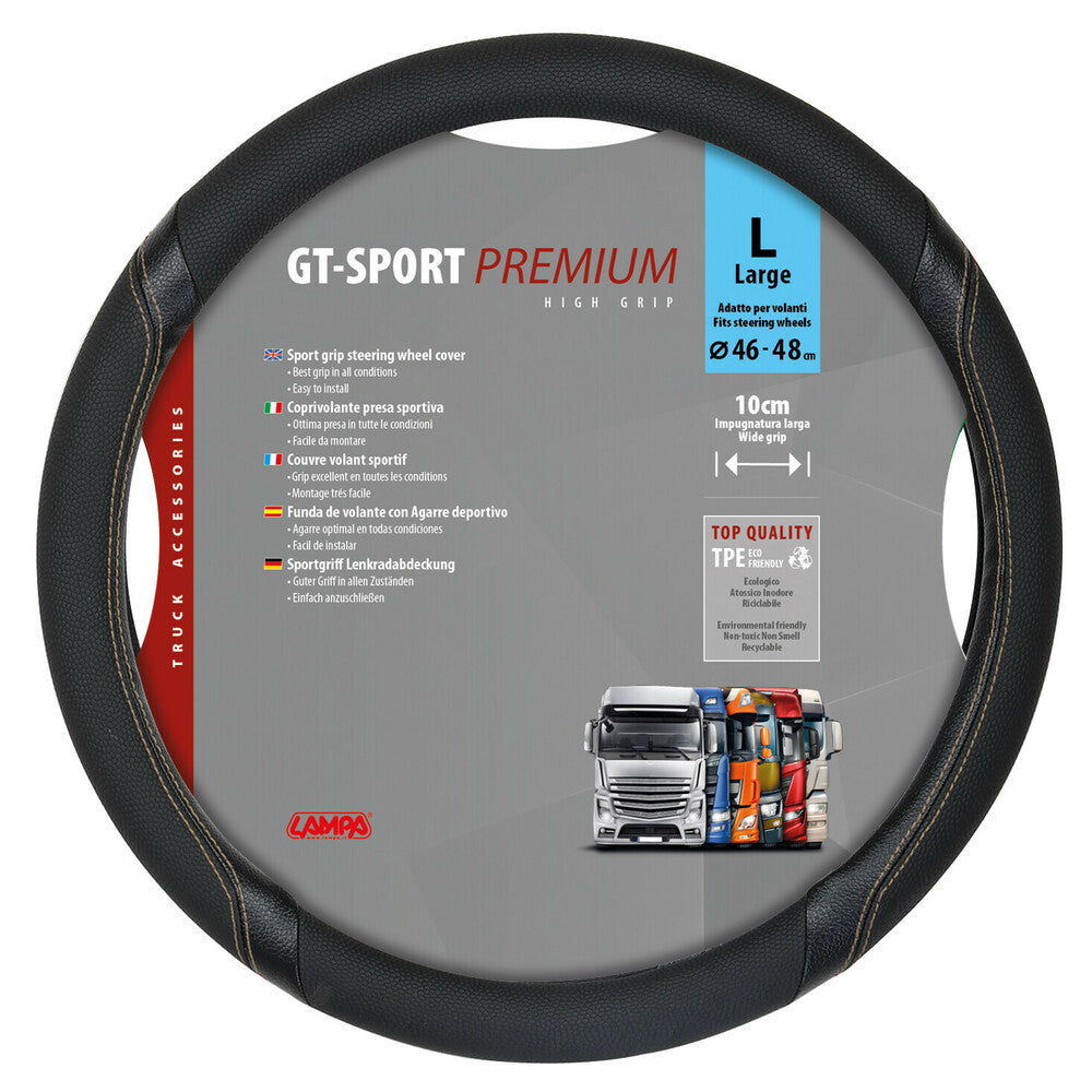 98021 - GT-Sport, coprivolante in Skeentex - L - Ø 46/48 cm - Nero/Beige