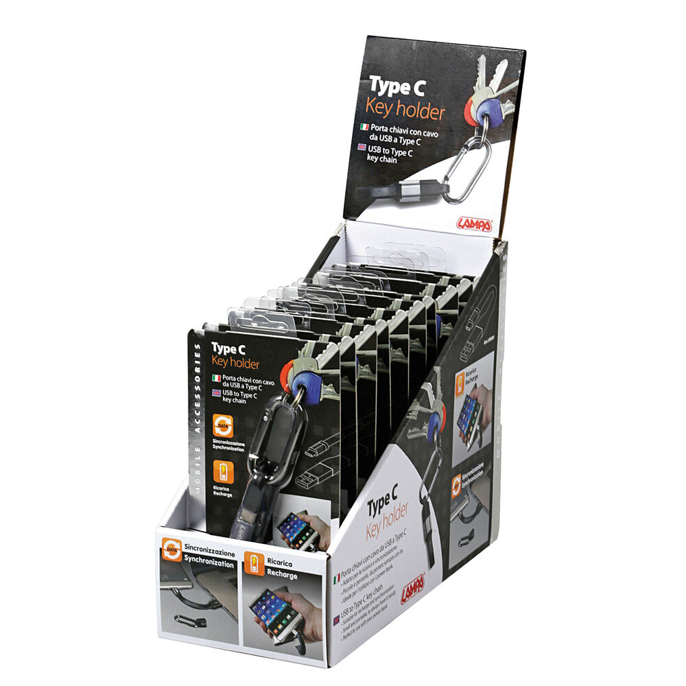 38889D - Portachiave con cavo Usb > Usb Type-C, 10 cm - Display 10 pz