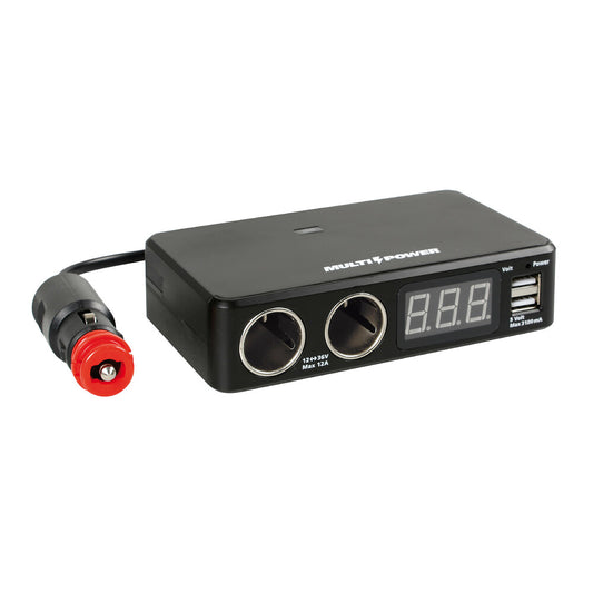 38925 - Multi-Power, 2 prese accendisigari + 2 USB e voltmetro, 12/24/36V