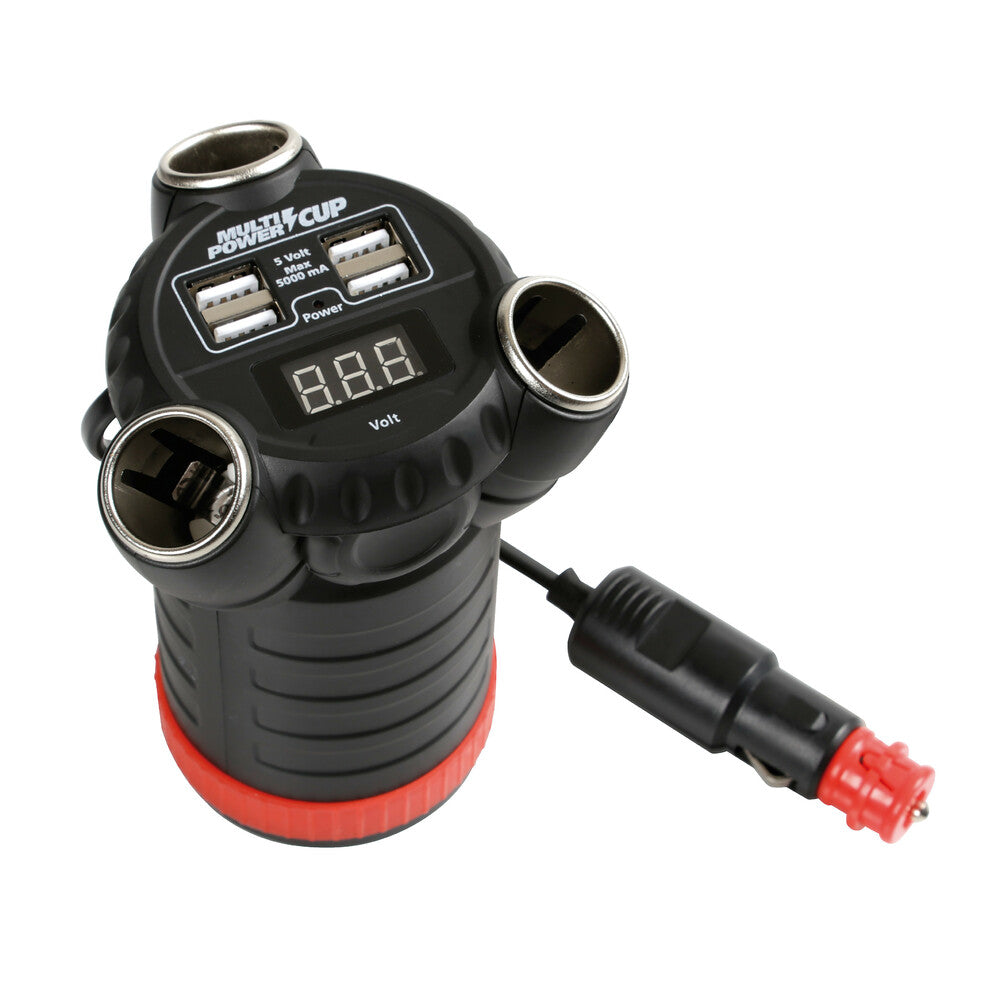 38926 - Multi-Power Cup, 3 prese accendisigari + 4 USB e voltmetro, 12/24/36V