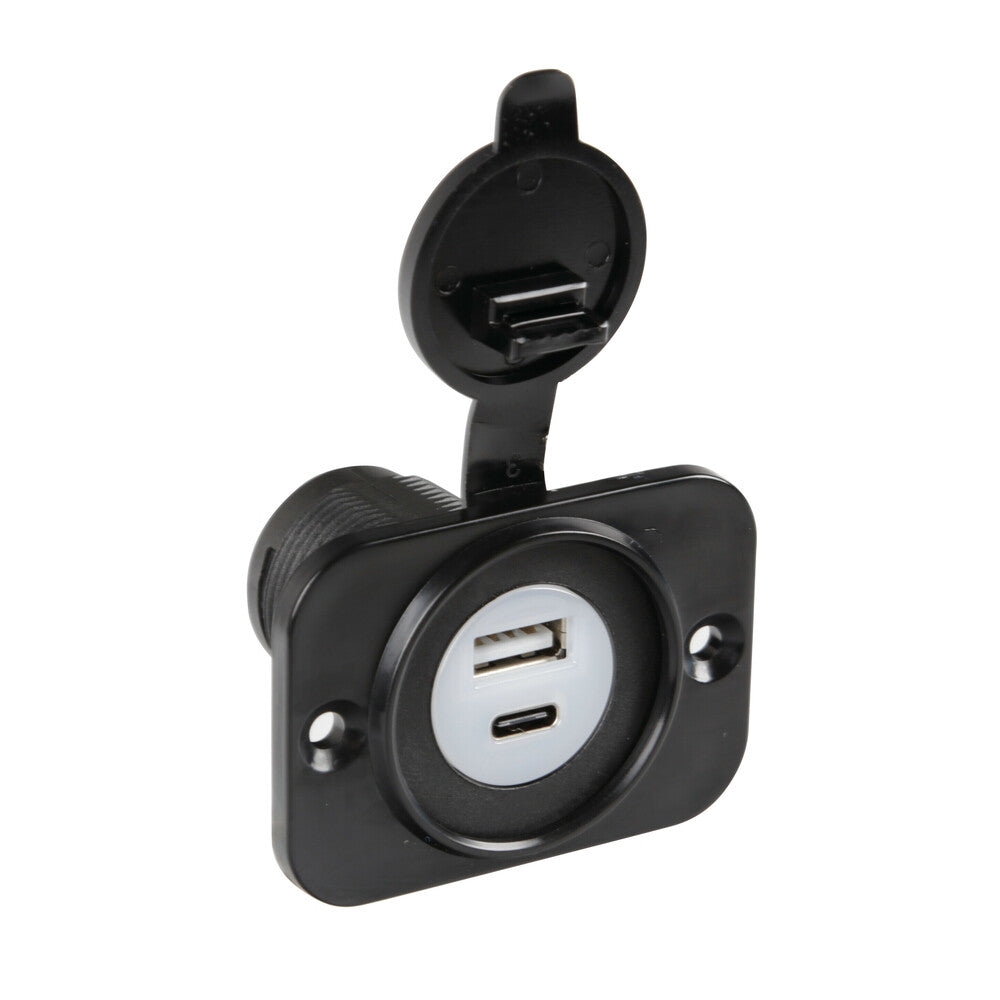 39120 - Ext-12, doppia presa Usb A + Usb C, montaggio ad incasso, 12/24V