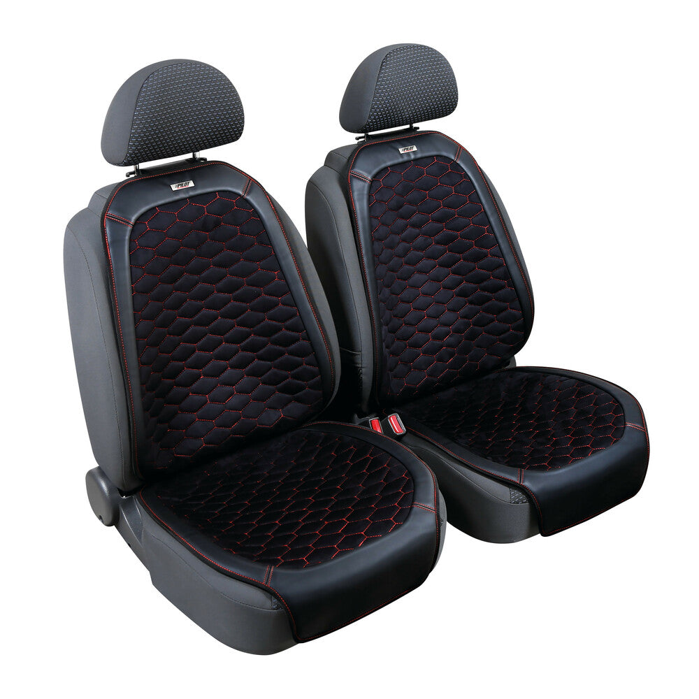 54419 - Daytona, coppia coprisedili anteriori in Skeentex e tessuto microfibra scamosciato - Nero/Rosso
