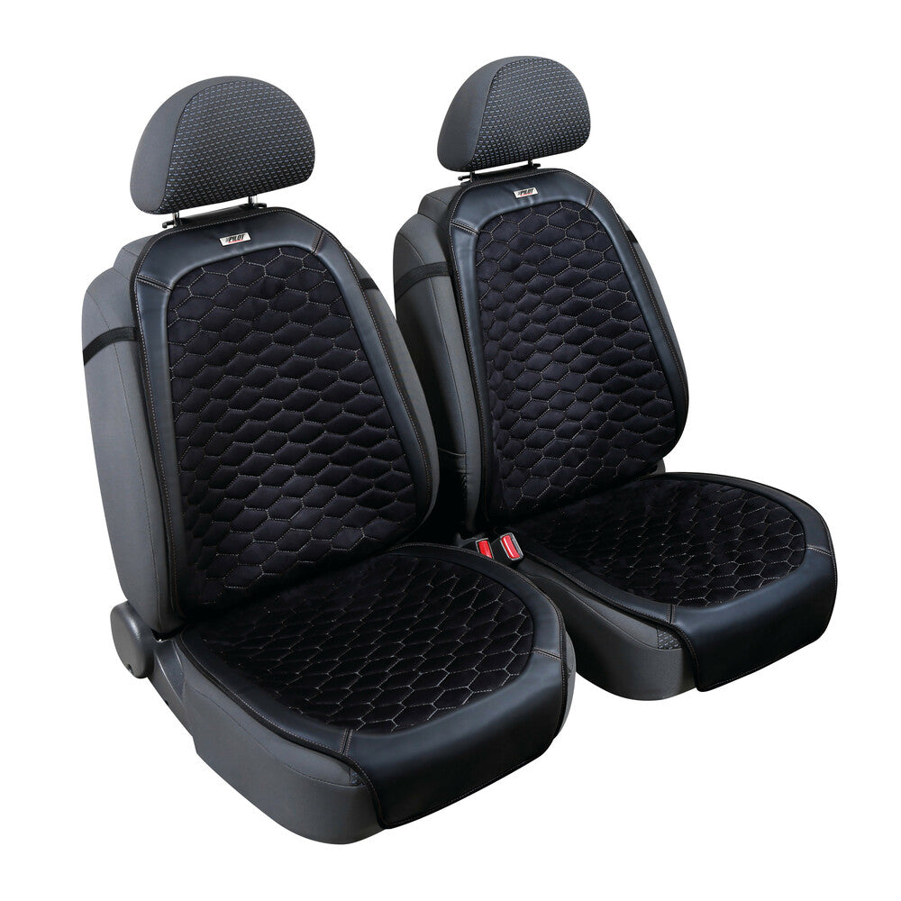 54420 - Daytona, coppia coprisedili anteriori in Skeentex e tessuto microfibra scamosciato - Nero/Grigio