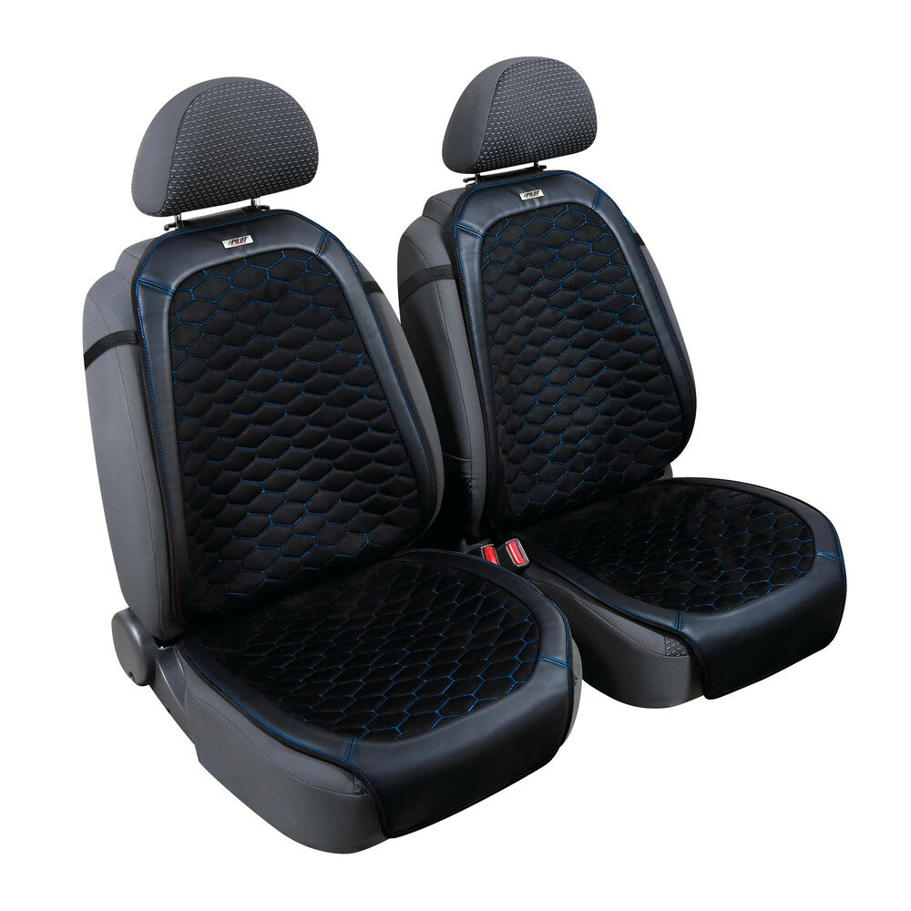 54421 - Daytona, coppia coprisedili anteriori in Skeentex e tessuto microfibra scamosciato - Nero/Blu