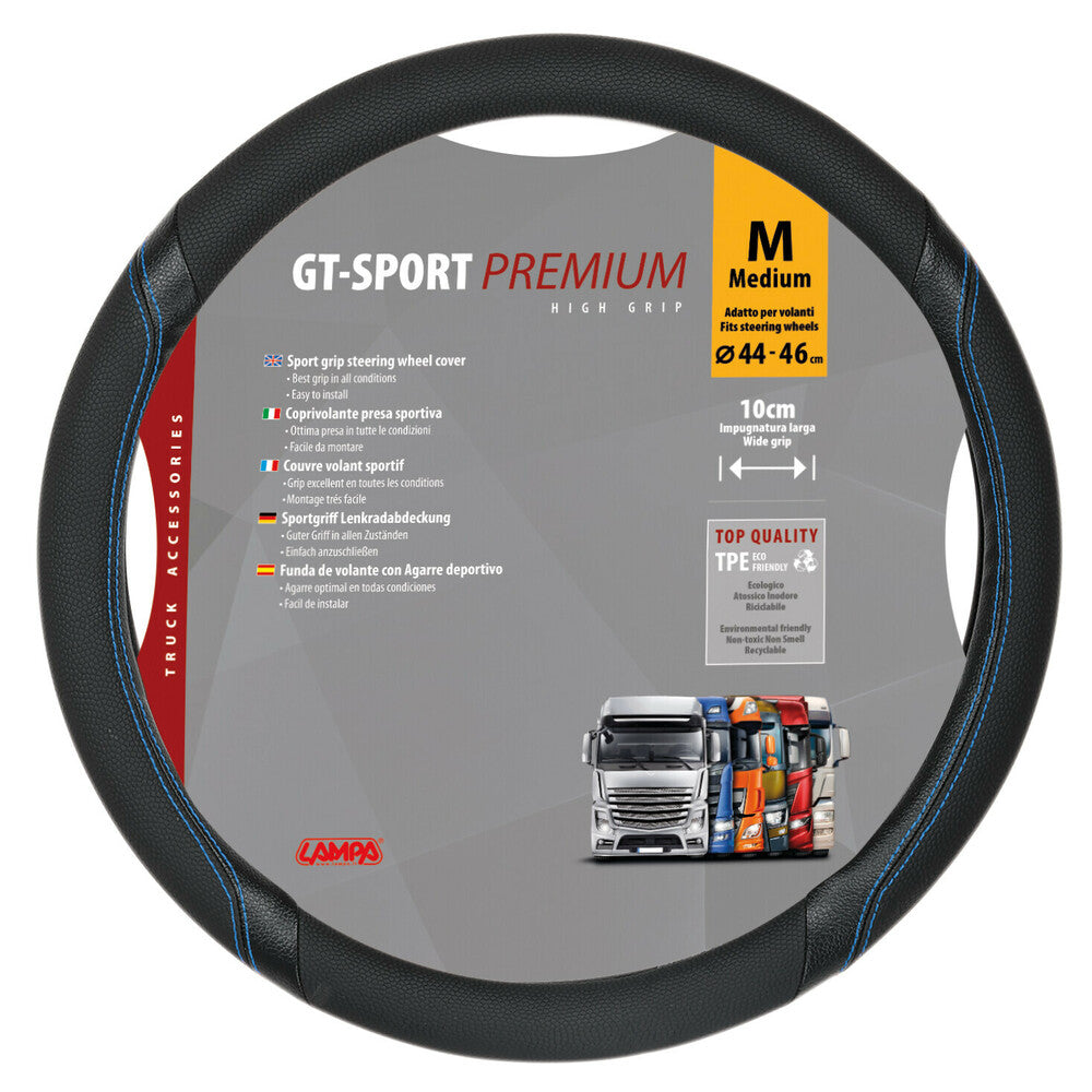 98012 - GT-Sport, coprivolante in Skeentex - M - Ø 44/46 cm - Nero/Blu