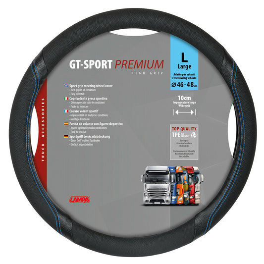 98013 - GT-Sport, coprivolante in Skeentex - L - Ø 46/48 cm - Nero/Blu