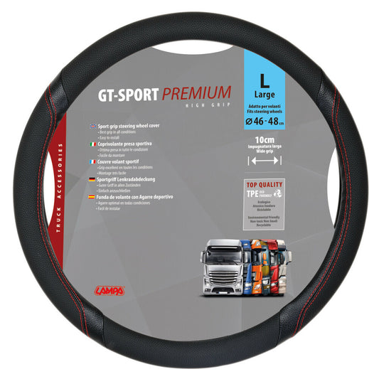 98017 - GT-Sport, coprivolante in Skeentex - L - Ø 46/48 cm - Nero/Rosso