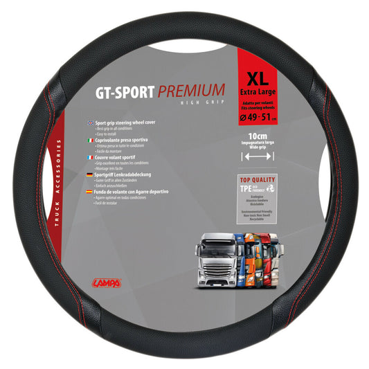 98018 - GT-Sport, coprivolante in Skeentex - XL - Ø 49/51 cm - Nero/Rosso
