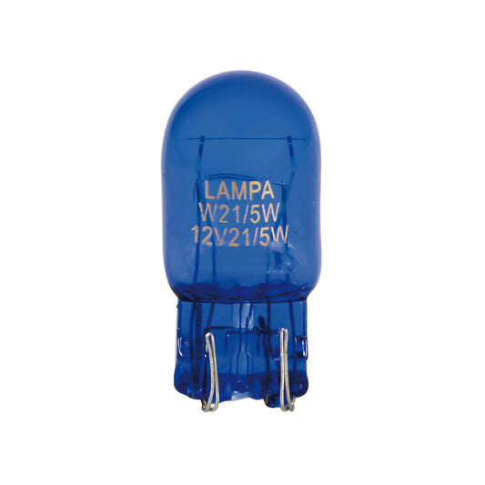 58075 - 12V Blue Dyed Glass, Lampada con zoccolo vetro 2 filamenti - (W21/5W) - 21/5W - W3x16q - 2 pz  - D/Blister