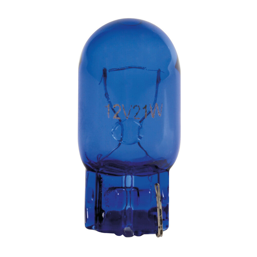 58077 - 12V Blue Dyed Glass, Lampada zoccolo vetro - (W21W) - 21W - W3x16d - 2 pz  - D/Blister